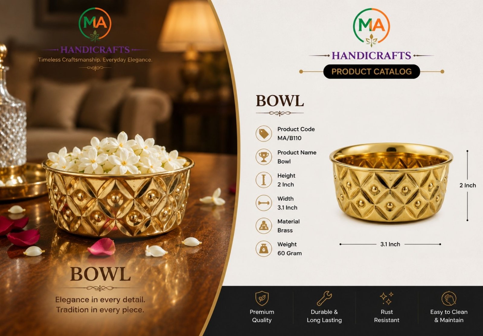 Elegant Brass Bowl B110 - Image 3