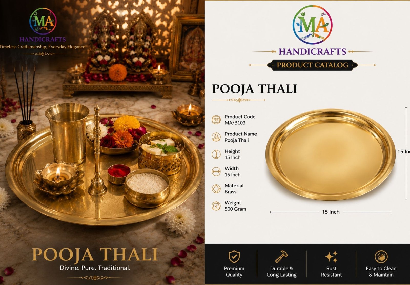 Elegant Brass Pooja Thali - Image 4